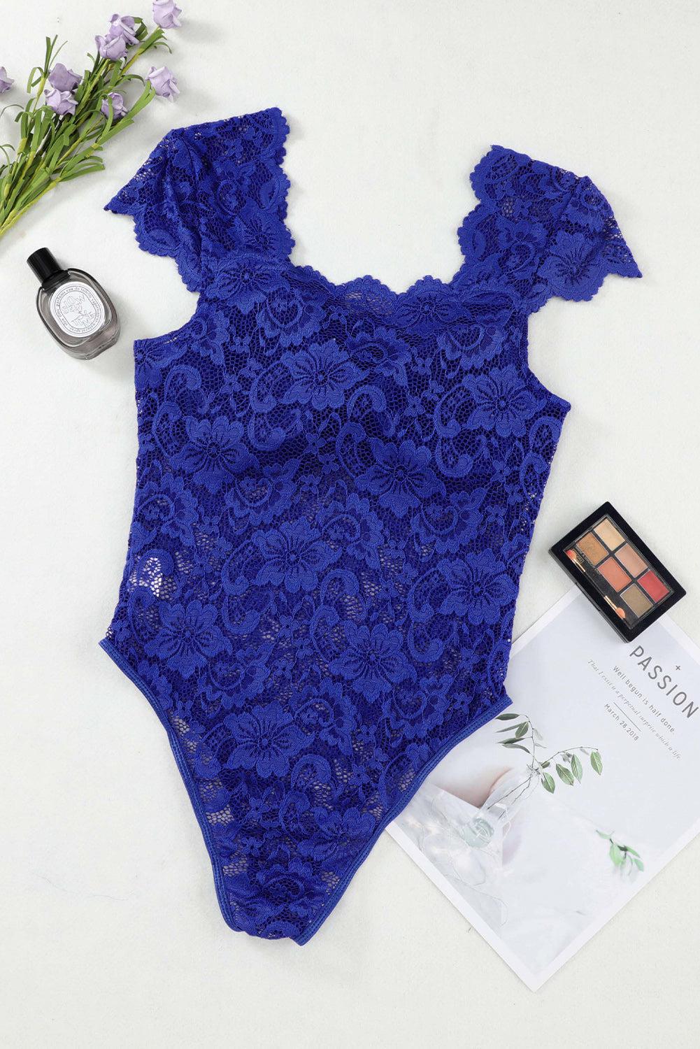 Ruched Sweetheart Neck Lace Bodysuit BLUE ZONE PLANET