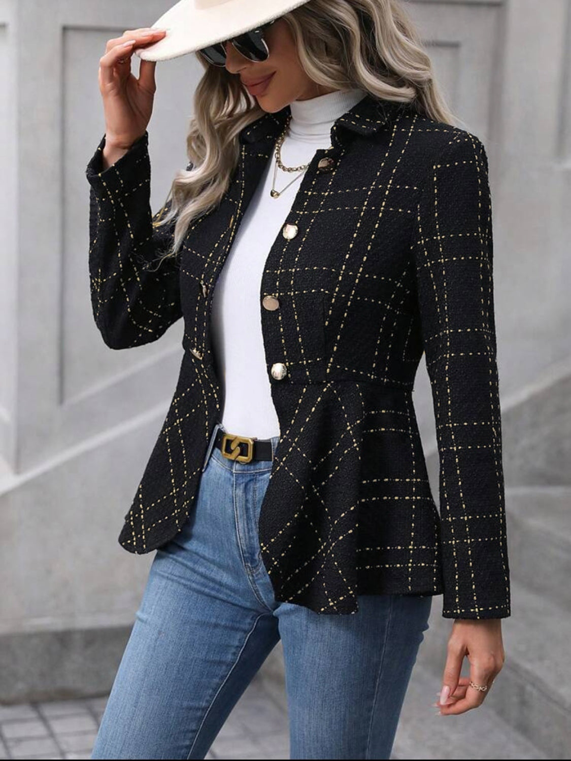 Ruffle Hem Collared Blazer BLUE ZONE PLANET