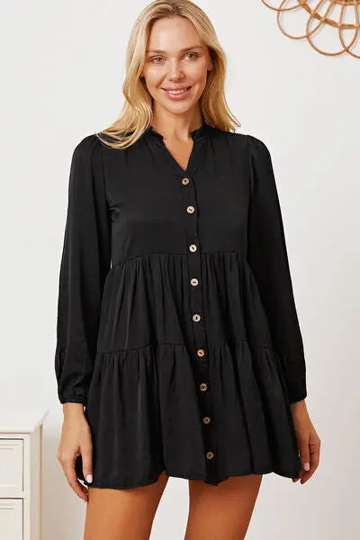 Ruffled Button Up Long Sleeve Tiered Shirt BLUE ZONE PLANET