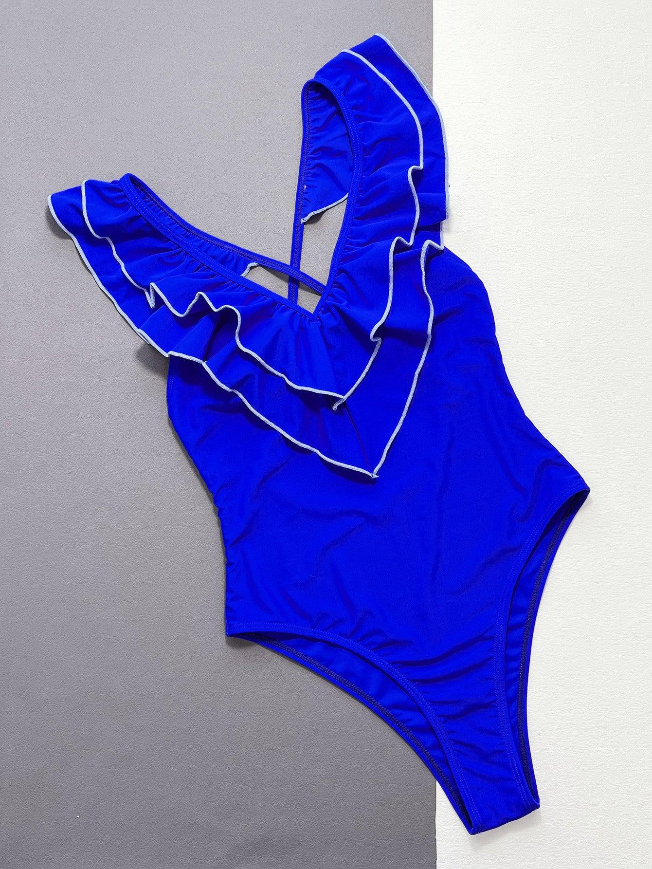 Ruffled Crisscross Backless One-Piece Swimsuit BLUE ZONE PLANET