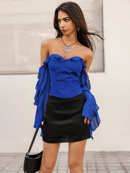Ruffled Off-Shoulder Top BLUE ZONE PLANET
