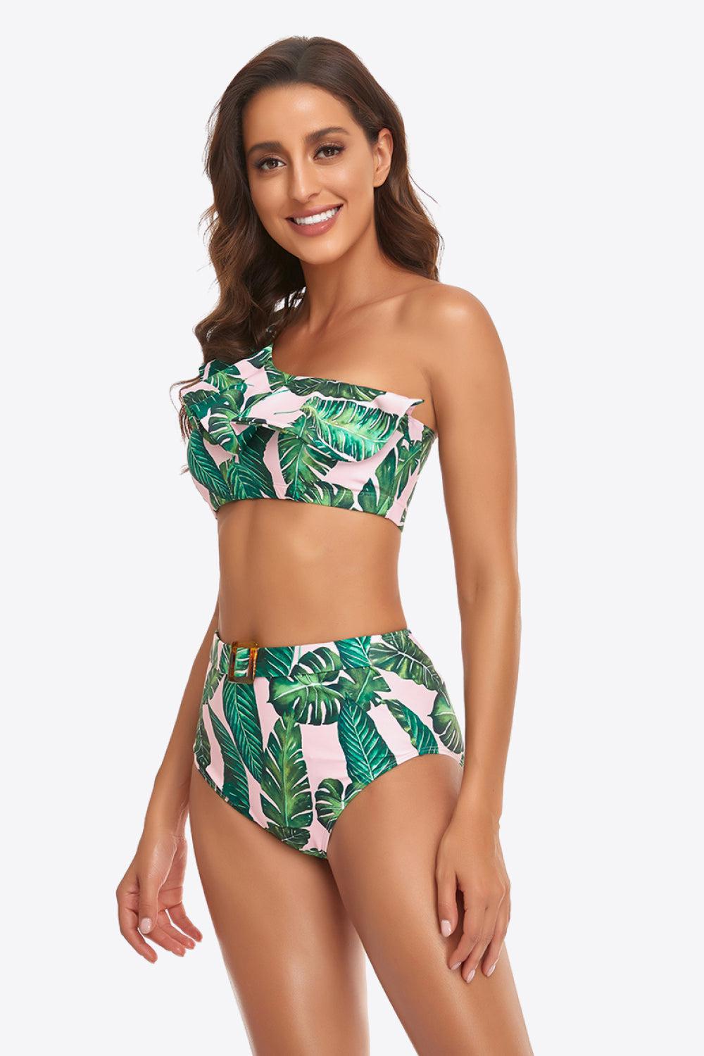 Ruffled One-Shoulder Buckled Bikini Set BLUE ZONE PLANET