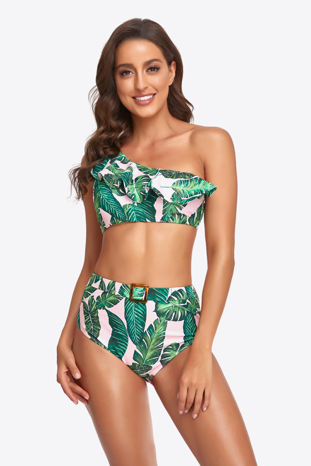 Ruffled One-Shoulder Buckled Bikini Set BLUE ZONE PLANET