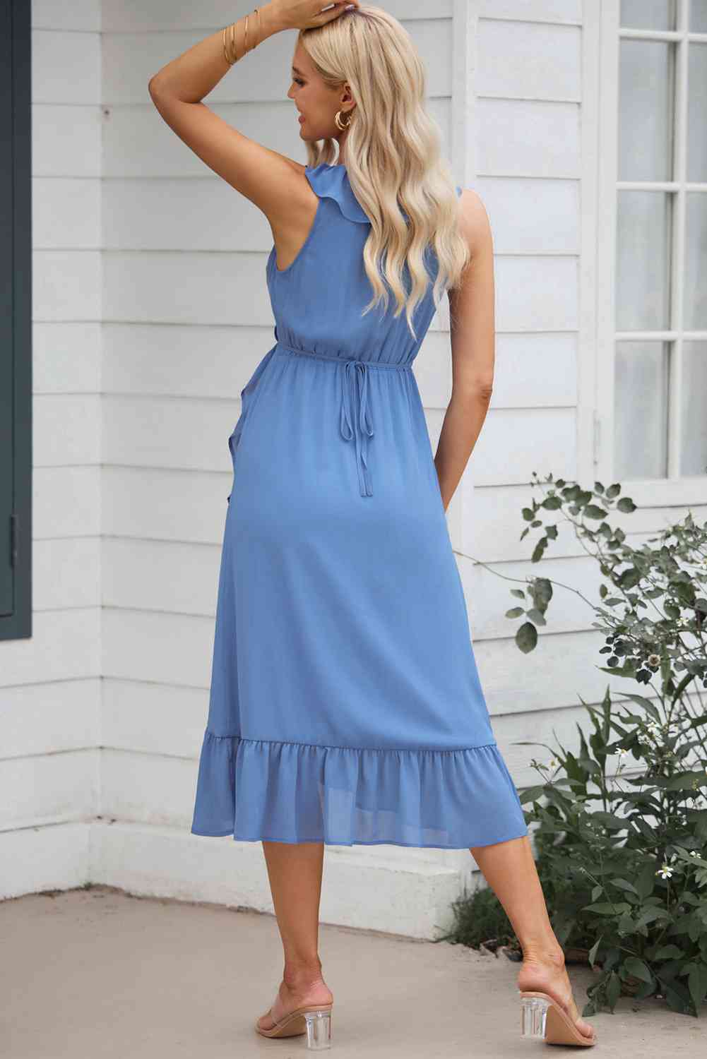 Ruffled Sleeveless Midi Dress BLUE ZONE PLANET