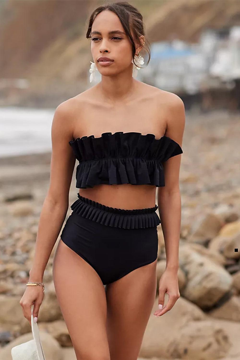 Ruffled Tie Back Two-Piece Swim Set BLUE ZONE PLANET