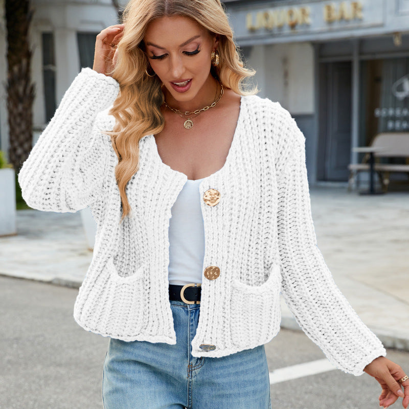 Chic Cozy Knit Button-Up Cardigan-TOPS / DRESSES-[Adult]-[Female]-Cream-S-2022 Online Blue Zone Planet