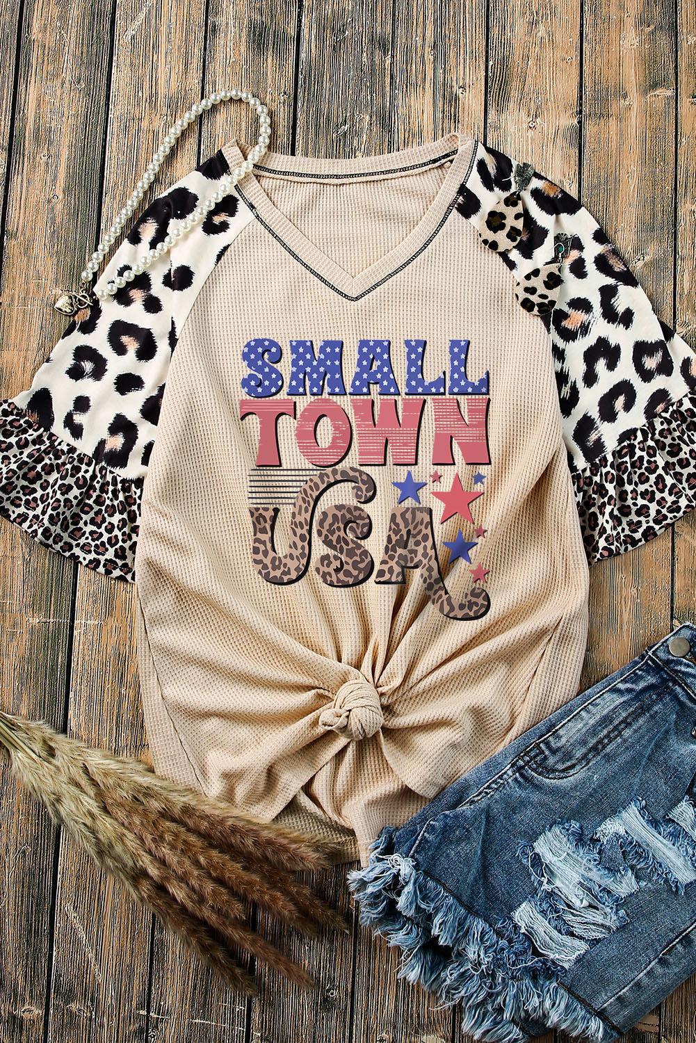 SMALL TOWN USA Graphic Leopard V-Neck Top BLUE ZONE PLANET