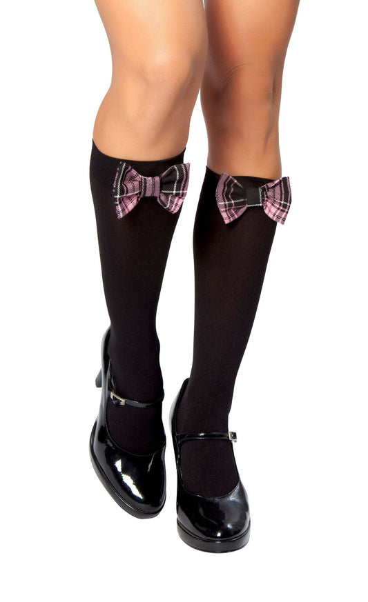 Knee High Stocking W/ Plaid Bows Costume-Costumes,Accessories-[Adult]-[Female]-As Shown-O/S-2022 Online Blue Zone Planet