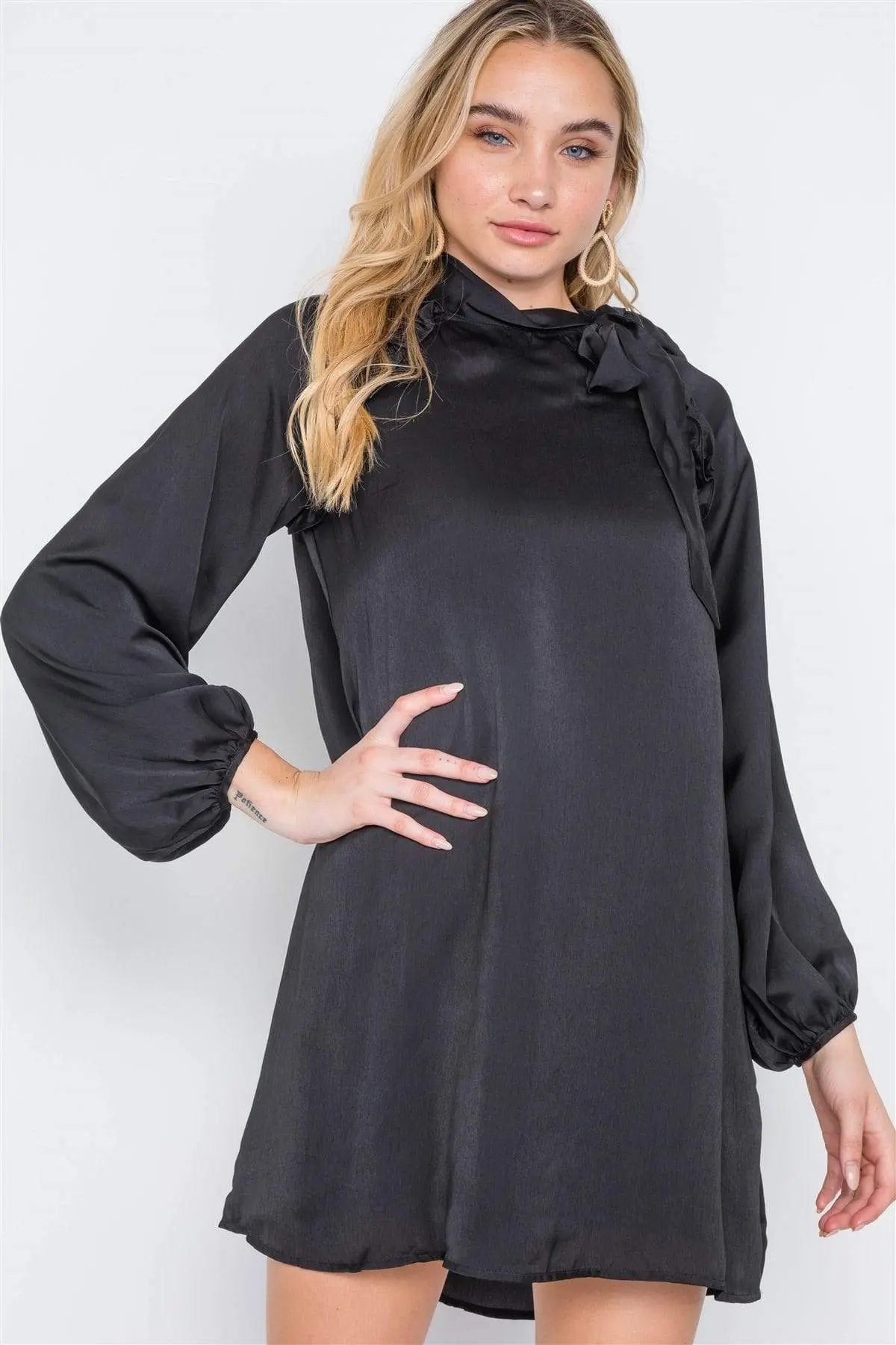 blue satin long sleeve mini dress Yas Thea Long Sleeve Short Dress Blue 42 Woman 26040053-EveningBlue-42