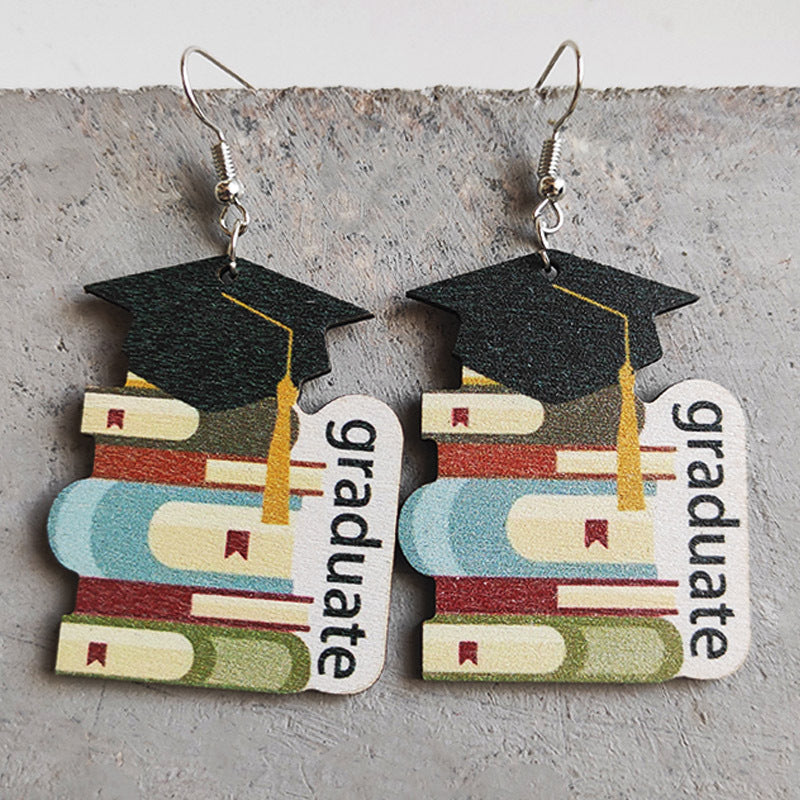 School Theme Wooden Dangle Earrings BLUE ZONE PLANET