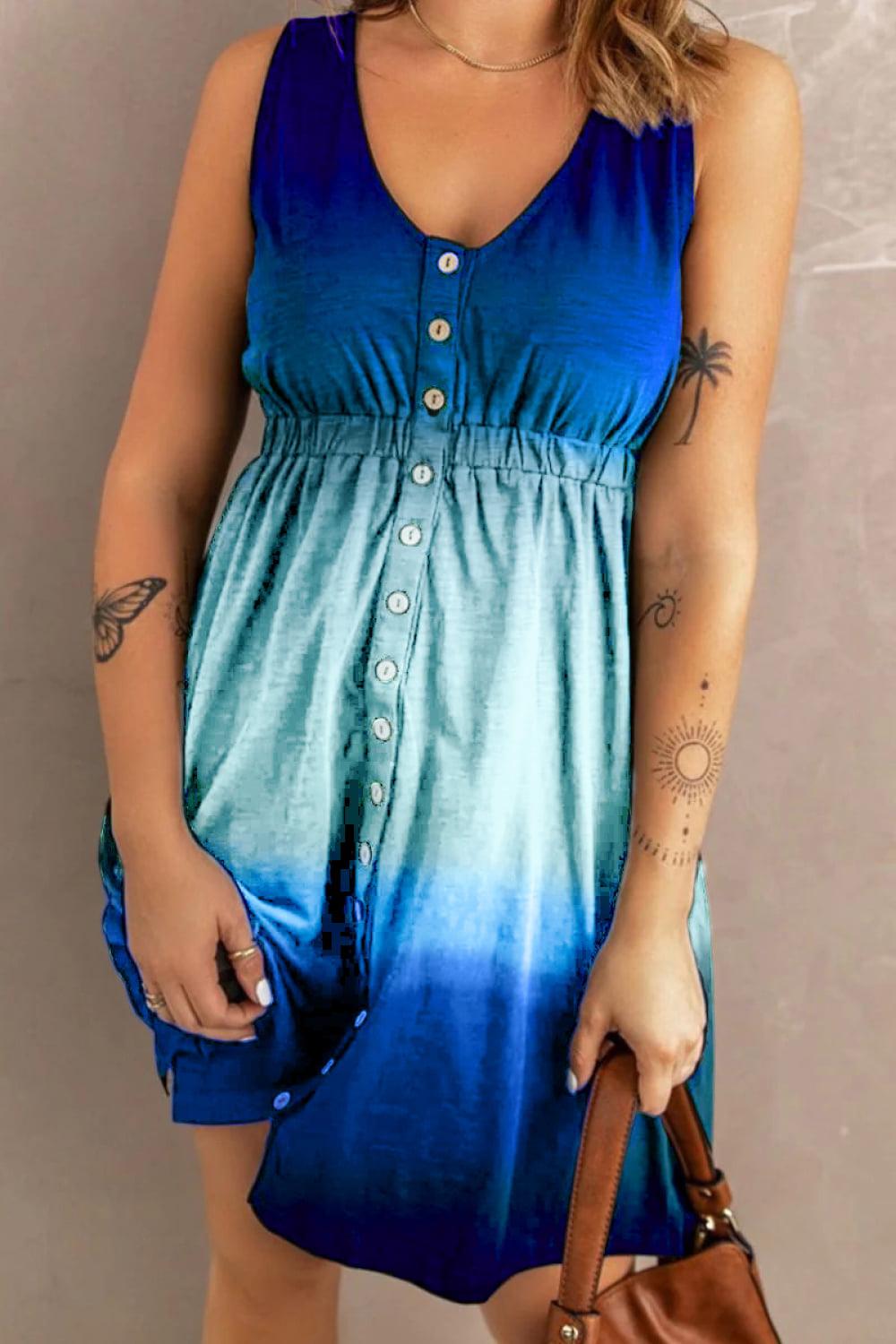 Scoop Neck Buttoned Sleeveless Magic Dress BLUE ZONE PLANET