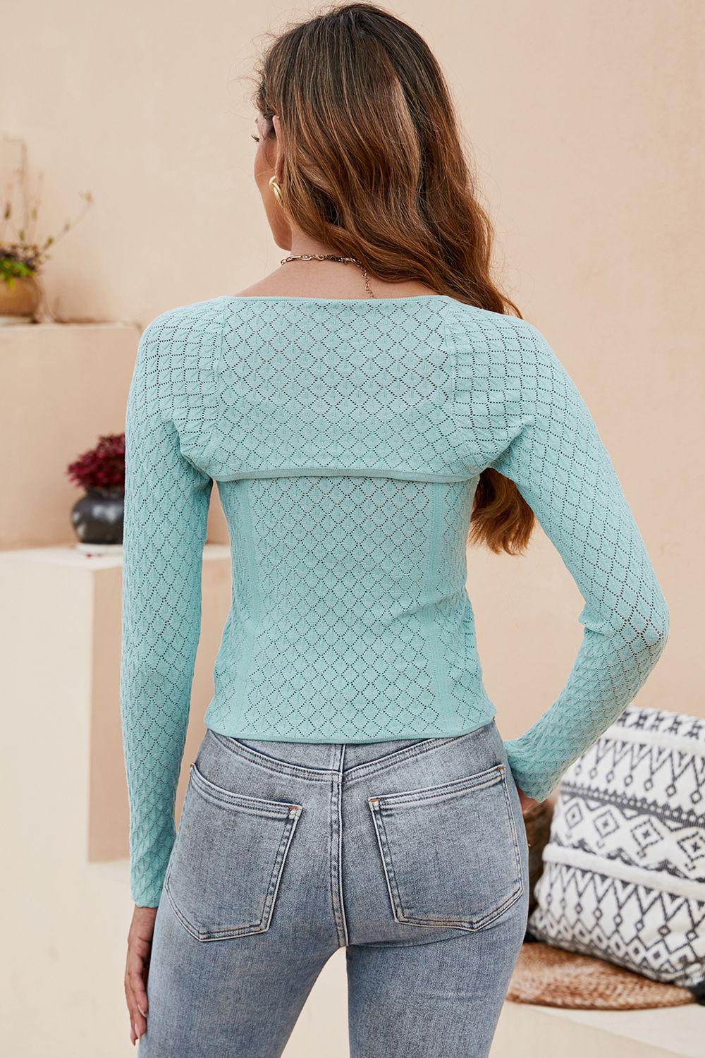 Scoop Neck Long Sleeve Knit Top BLUE ZONE PLANET