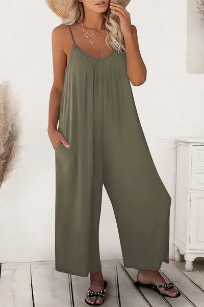 Scoop Neck Spaghetti Strap Jumpsuit BLUE ZONE PLANET