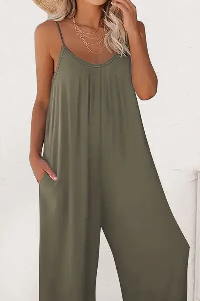 Scoop Neck Spaghetti Strap Jumpsuit BLUE ZONE PLANET