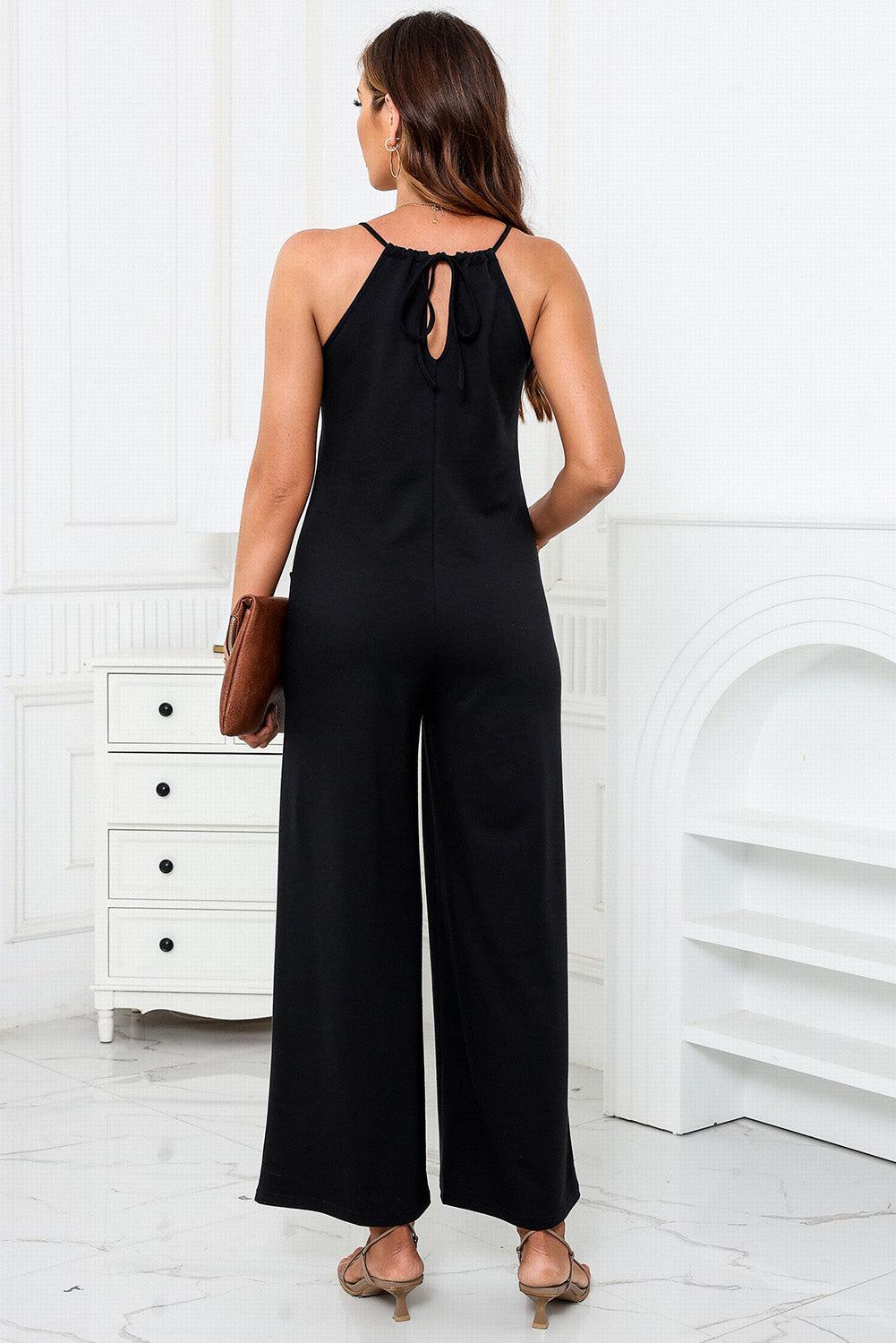 Scoop Neck Wide Leg Jumpsuit with Pockets BLUE ZONE PLANET