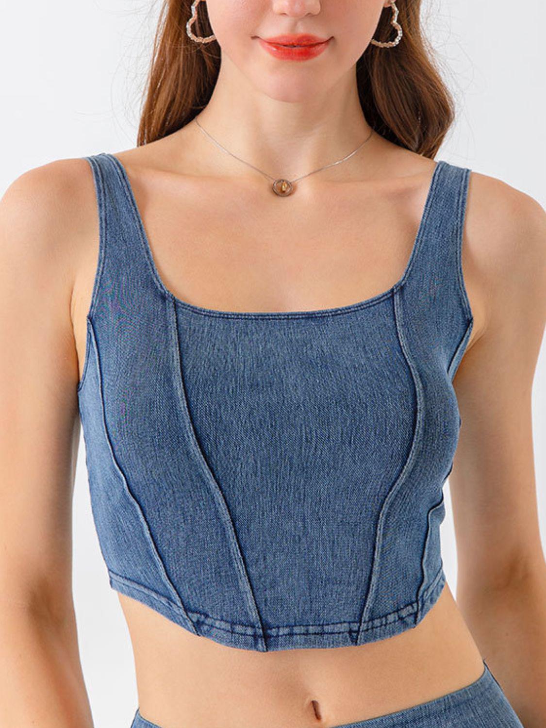 Seam Detail Cropped Denim Tank BLUE ZONE PLANET