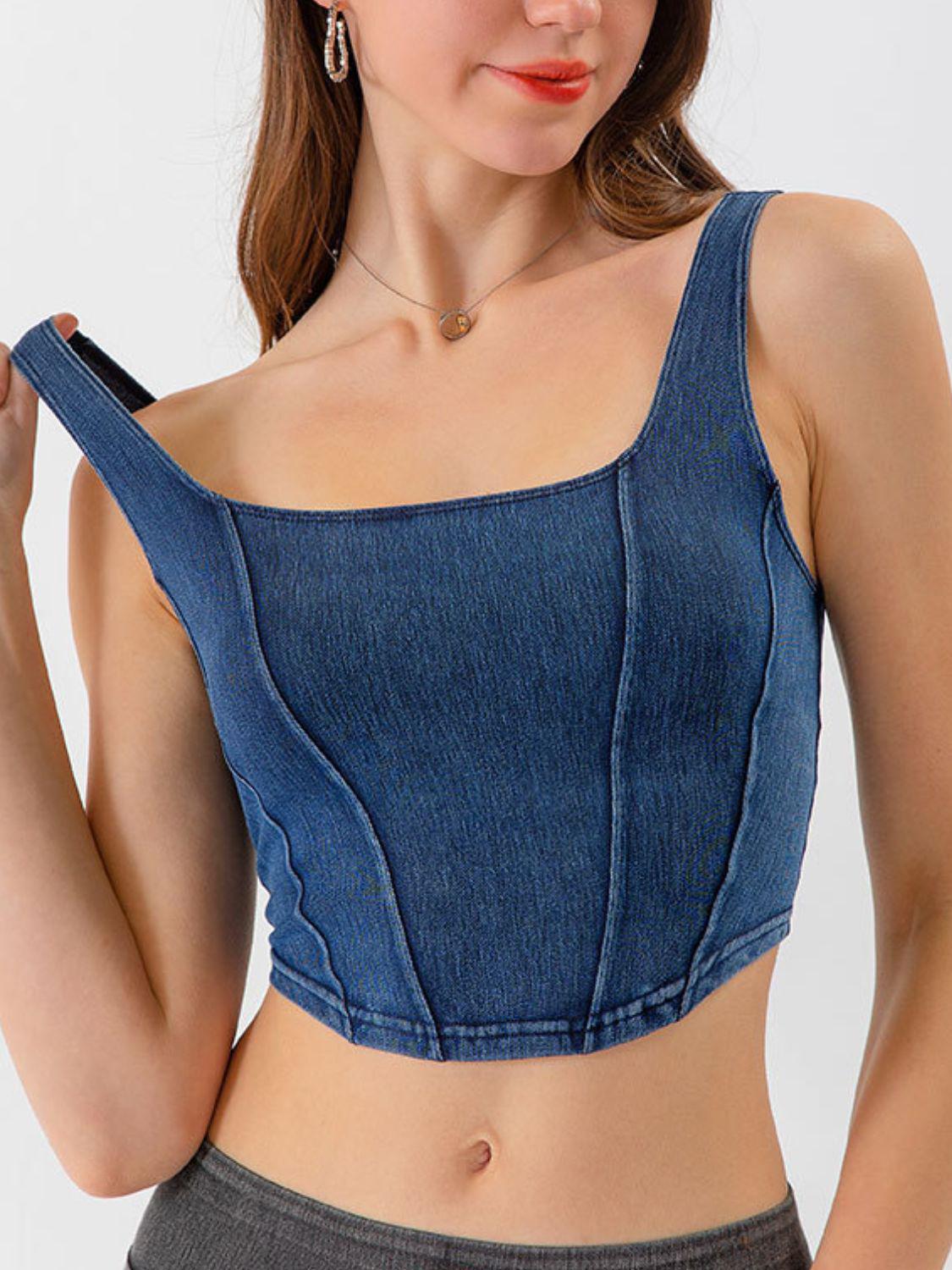 Seam Detail Cropped Denim Tank BLUE ZONE PLANET