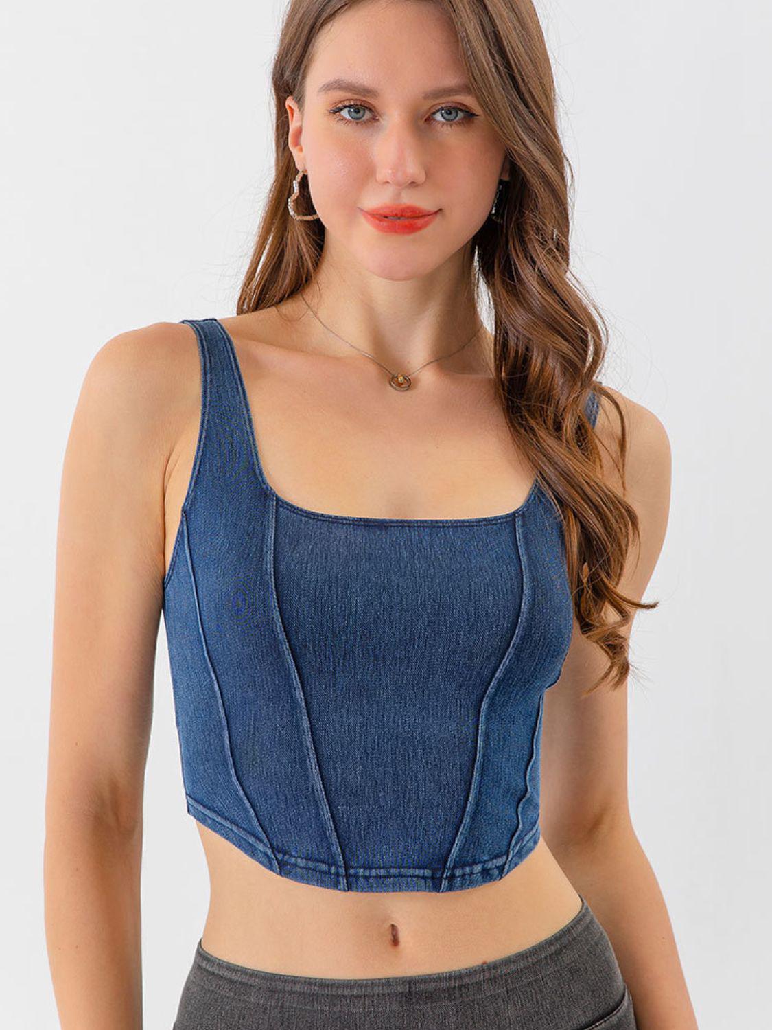 Seam Detail Cropped Denim Tank BLUE ZONE PLANET