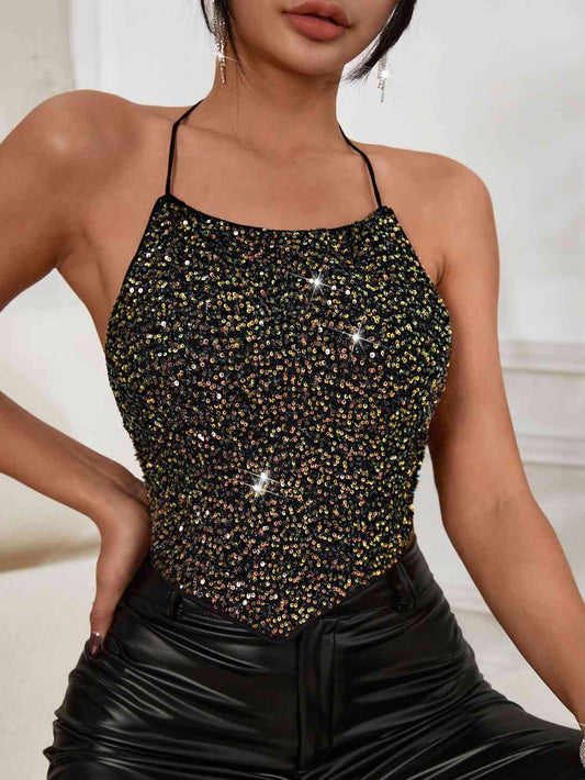 Sequin Halter Neck Cami BLUE ZONE PLANET