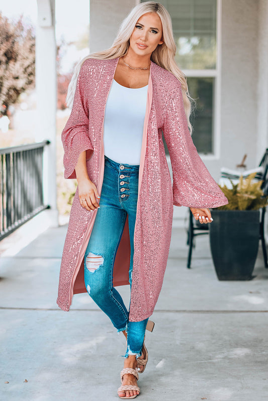 Sequin Open Front Duster Cardigan BLUE ZONE PLANET