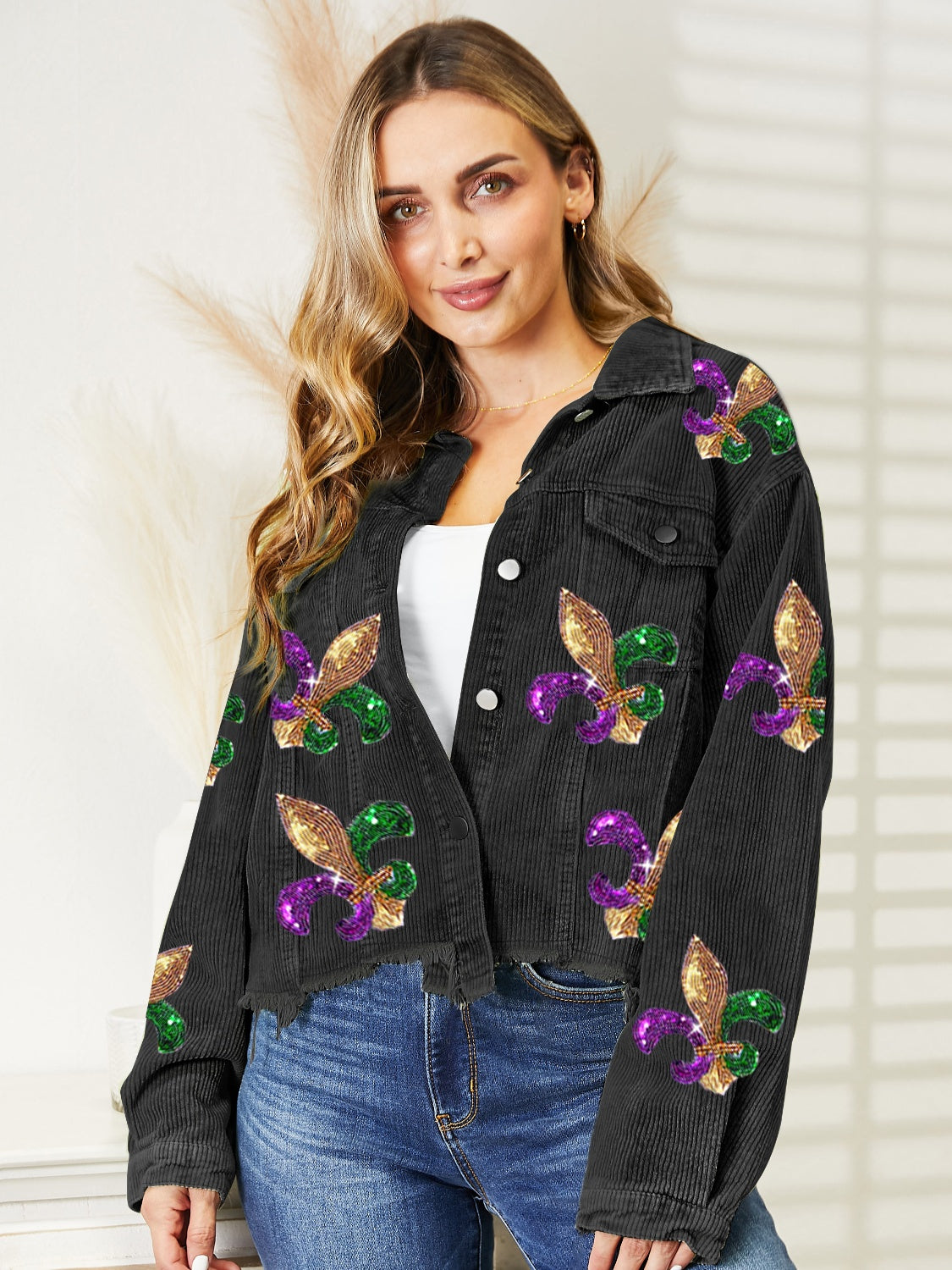 Sequin Raw Hem Jacket BLUE ZONE PLANET