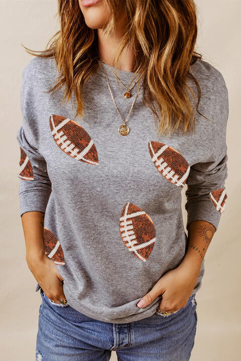 Sequin Rugby Graphic Dropped Shoulder Sweatshirt BLUE ZONE PLANET