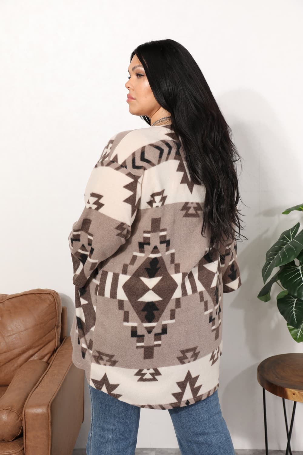 Sew In Love Full Size Cardigan with Aztec Pattern BLUE ZONE PLANET