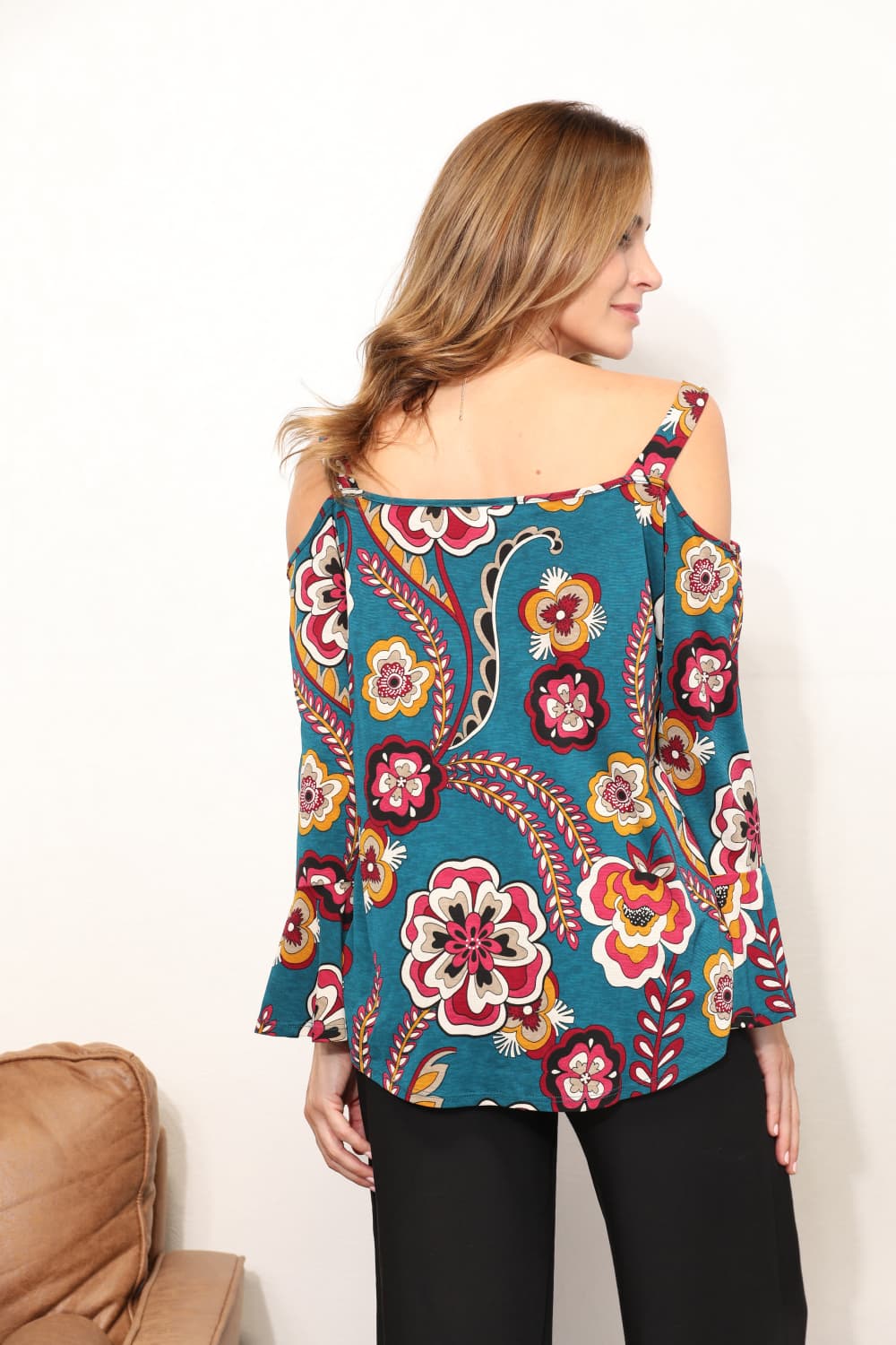 Sew In Love Full Size Floral Cold Shoulder Blouse BLUE ZONE PLANET