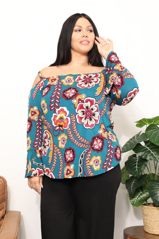 Sew In Love Full Size Floral Cold Shoulder Blouse BLUE ZONE PLANET