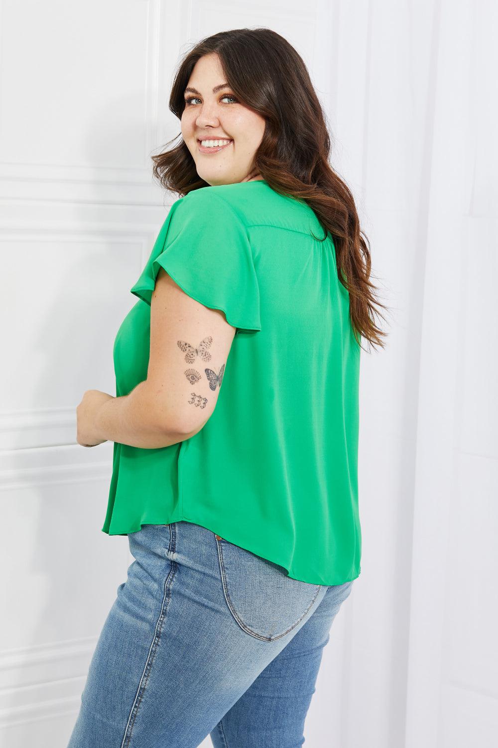Sew In Love Just For You Full Size Short Ruffled sleeve length Top in Green BLUE ZONE PLANET
