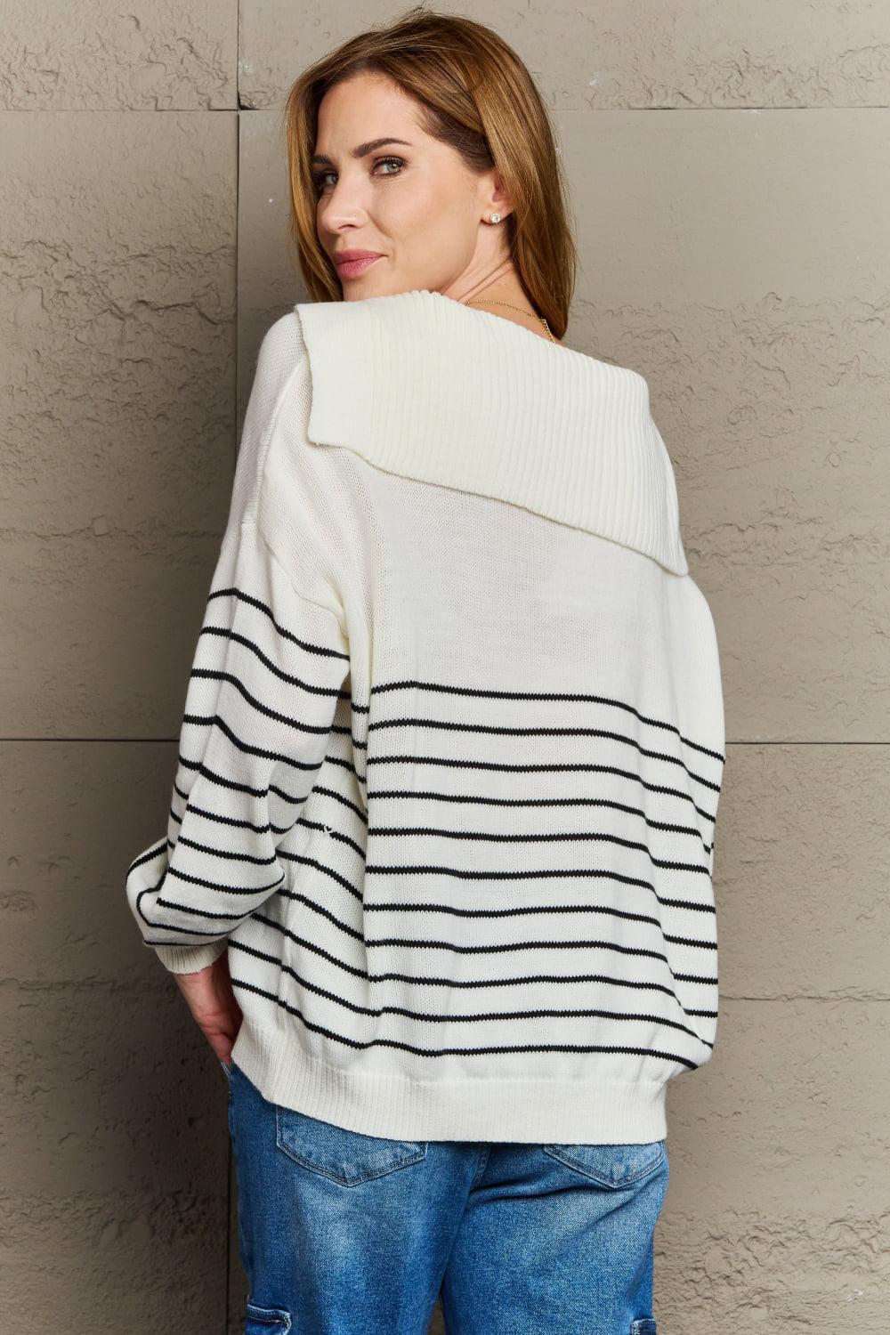 Sew In Love Make Me Smile Striped Oversized Knit Top BLUE ZONE PLANET