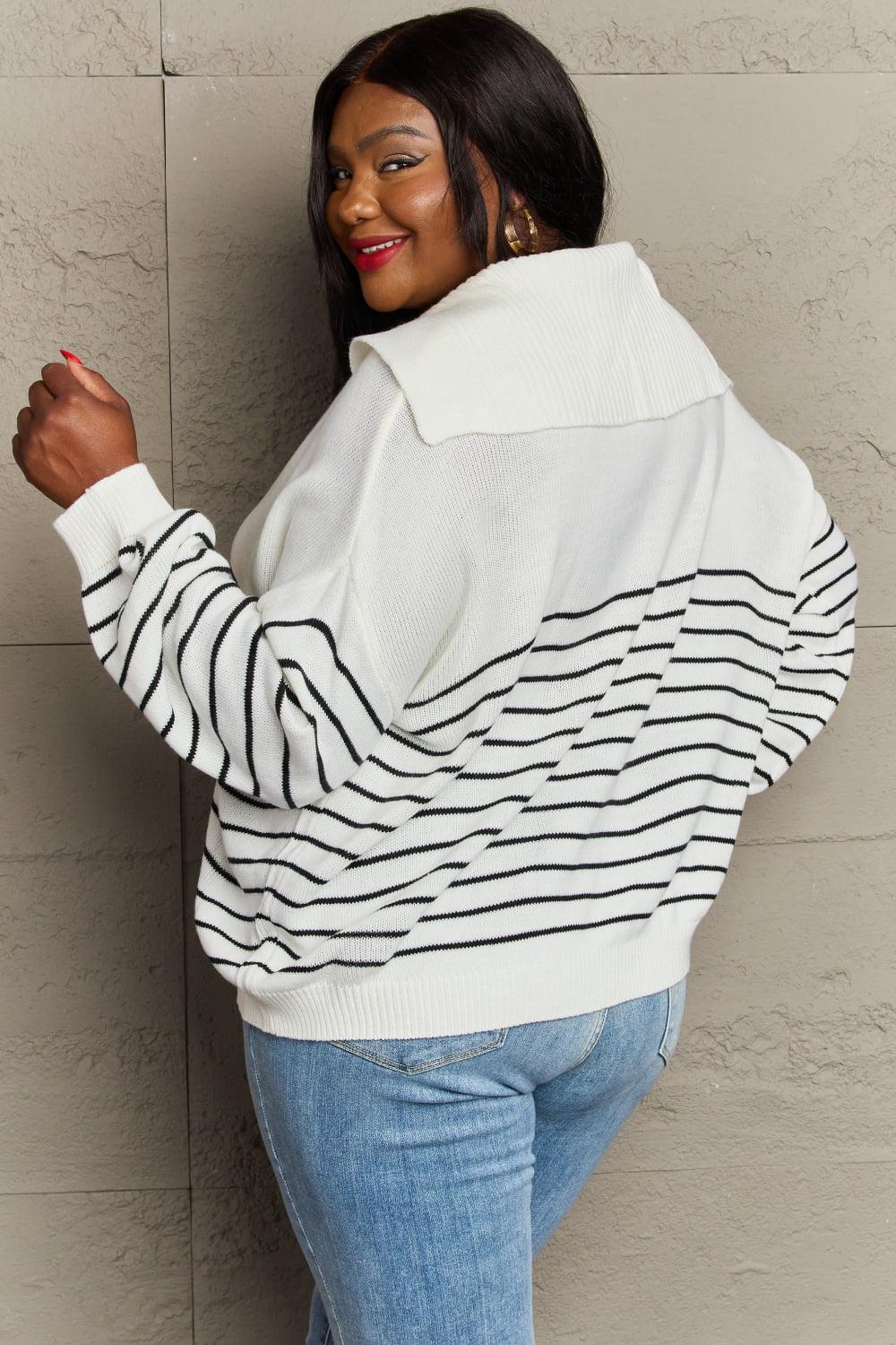 Sew In Love Make Me Smile Striped Oversized Knit Top BLUE ZONE PLANET