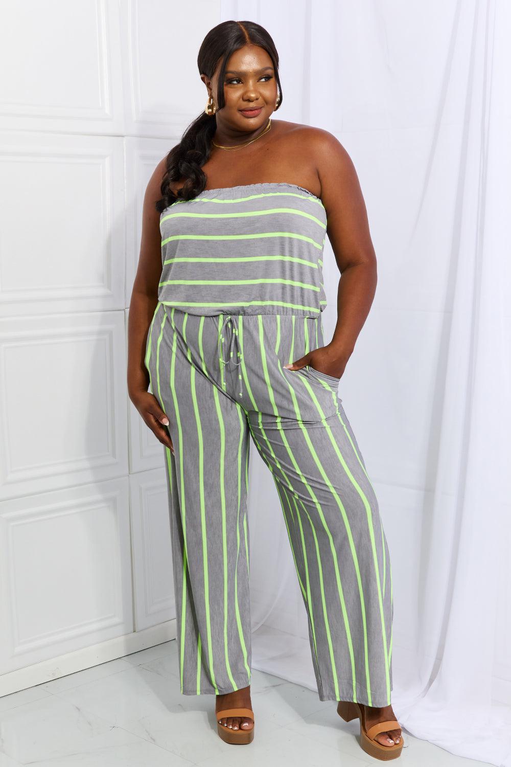 Sew In Love Pop Of Color Full Size Sleeveless Striped Jumpsuit BLUE ZONE PLANET