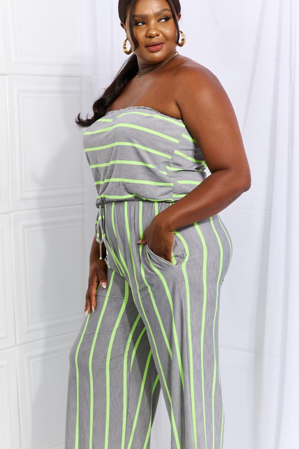 Sew In Love Pop Of Color Full Size Sleeveless Striped Jumpsuit BLUE ZONE PLANET