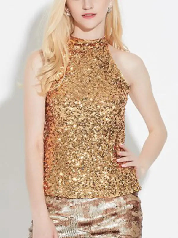 Sexy Sleeveless Slim Pullover Sequined Party Top kakaclo