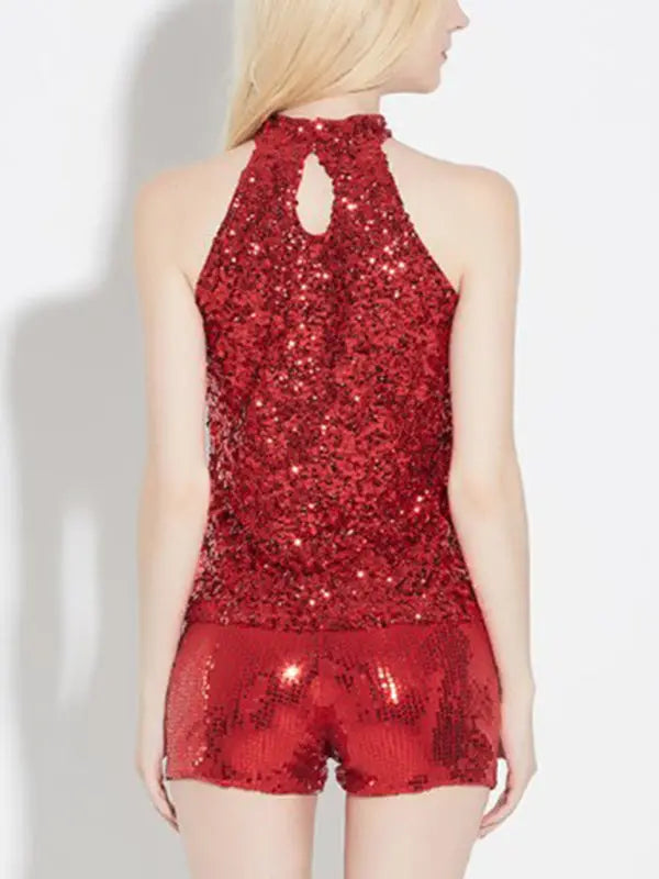 Sexy Sleeveless Slim Pullover Sequined Party Top kakaclo