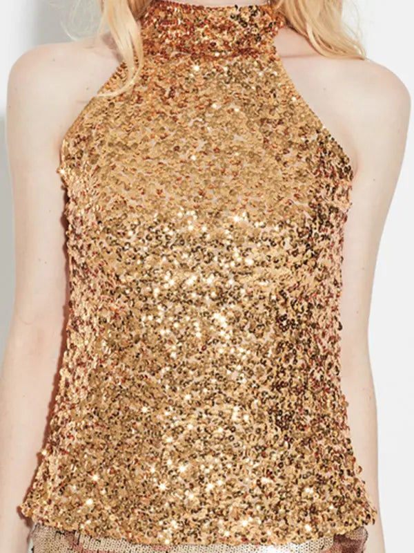 Sexy Sleeveless Slim Pullover Sequined Party Top kakaclo