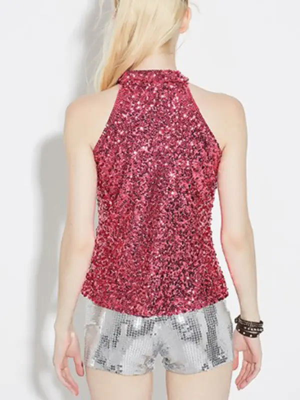 Sexy Sleeveless Slim Pullover Sequined Party Top kakaclo