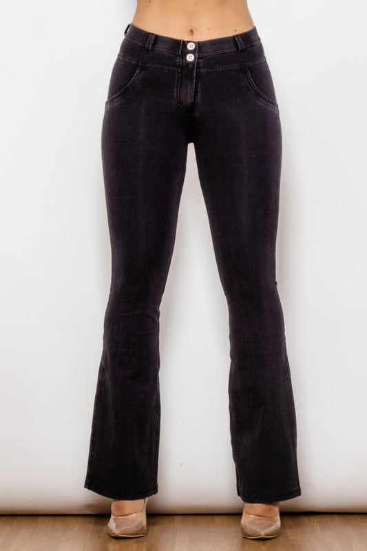 Shascullfites Buttoned Flare Jeans BLUE ZONE PLANET