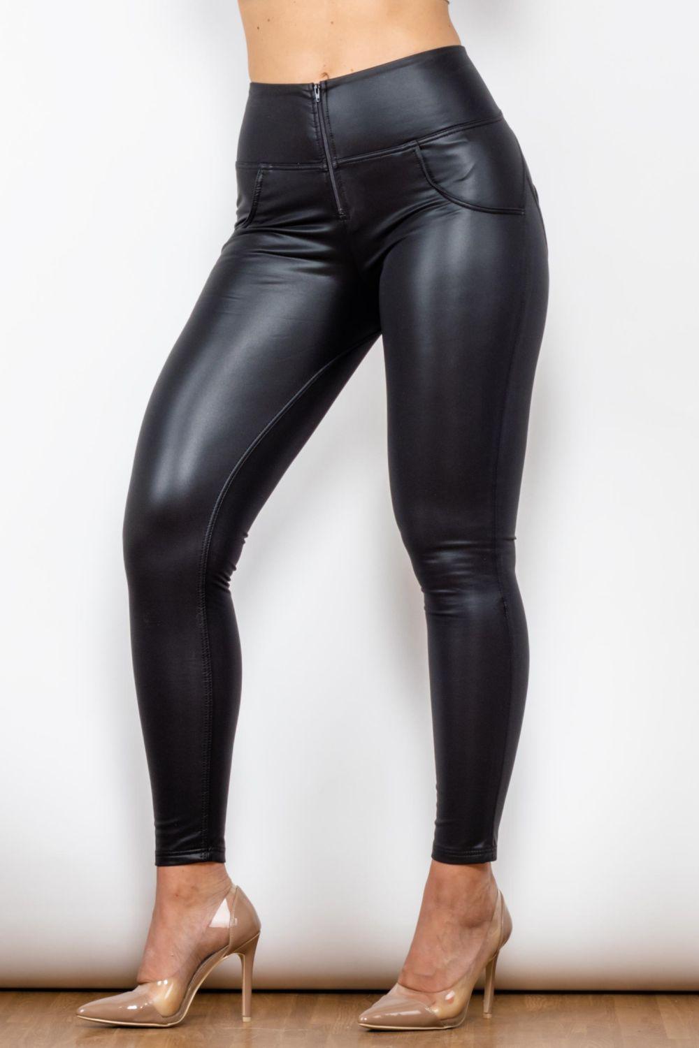 Shascullfites Full Size PU Leather Zip Detail Leggings BLUE ZONE PLANET