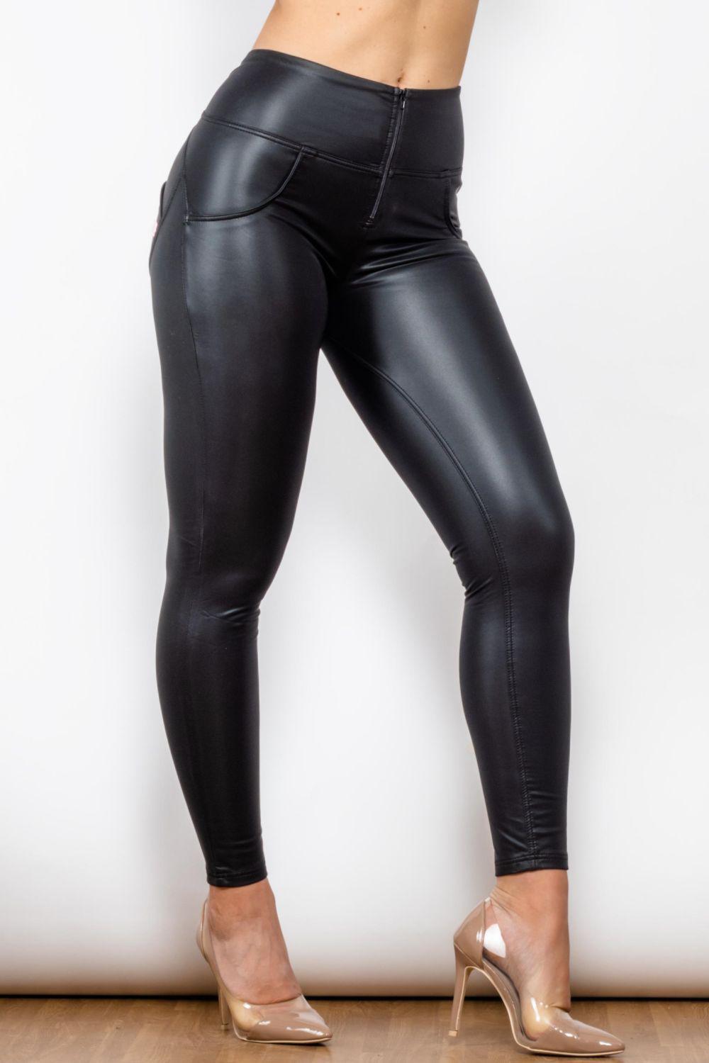 Shascullfites Full Size PU Leather Zip Detail Leggings BLUE ZONE PLANET
