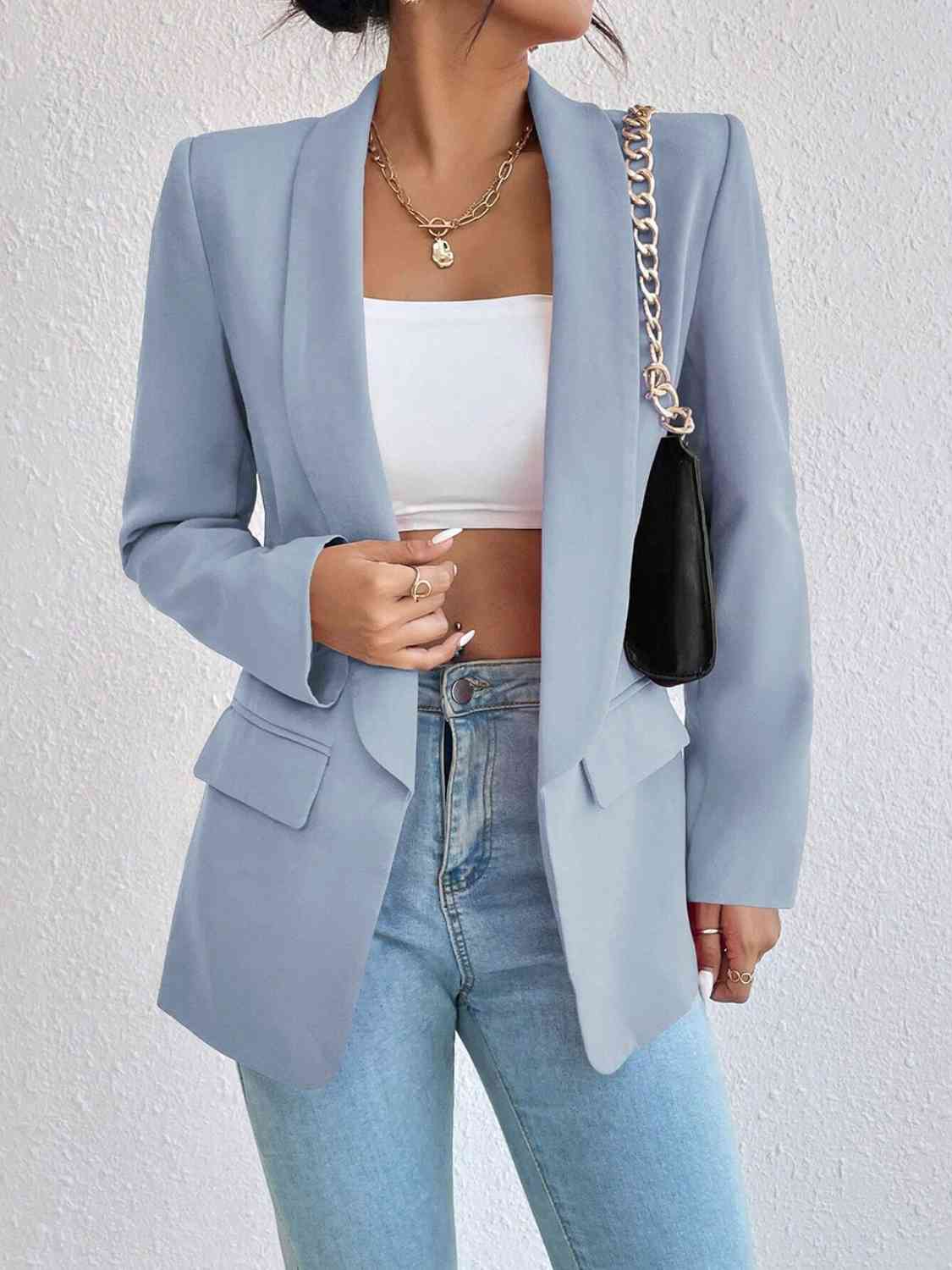 Shawl Collar Long Sleeve Blazer BLUE ZONE PLANET