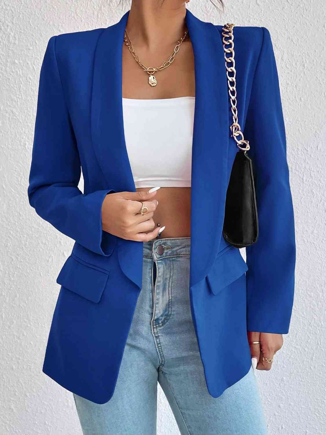 Shawl Collar Long Sleeve Blazer BLUE ZONE PLANET