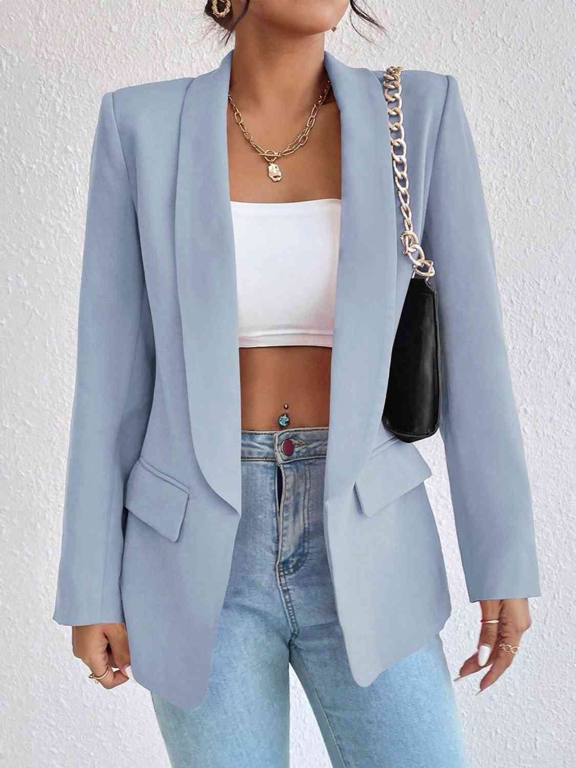 Shawl Collar Long Sleeve Blazer BLUE ZONE PLANET