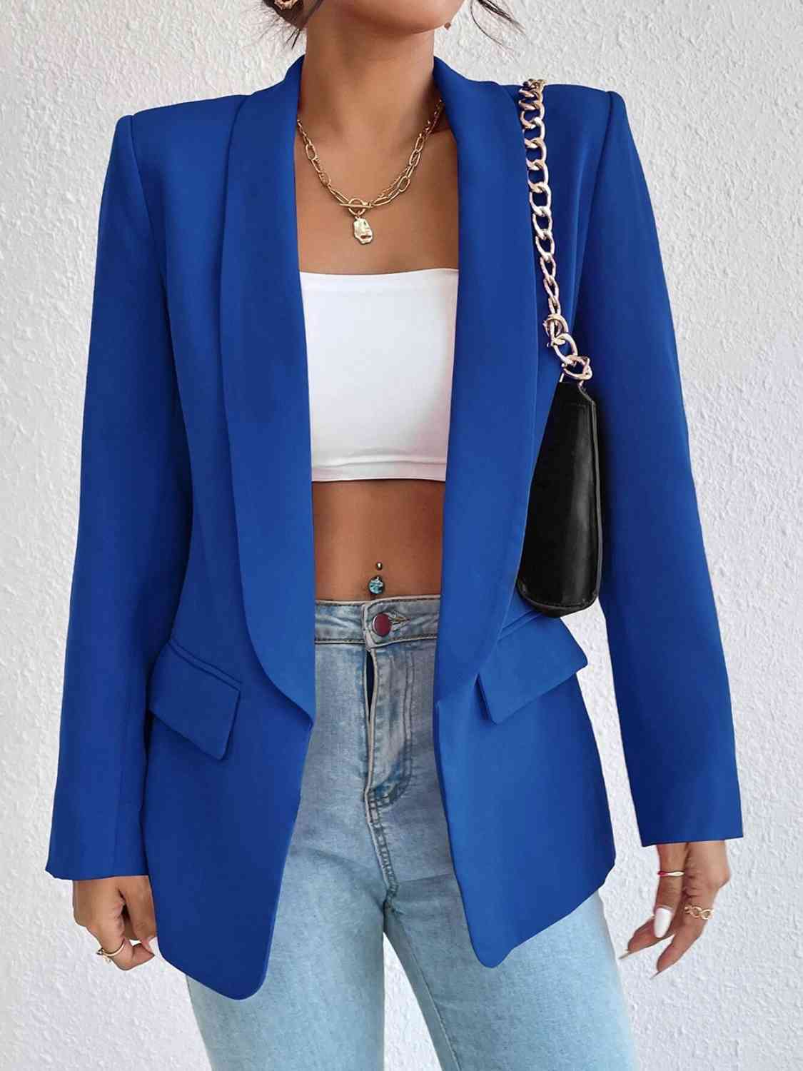 Shawl Collar Long Sleeve Blazer BLUE ZONE PLANET