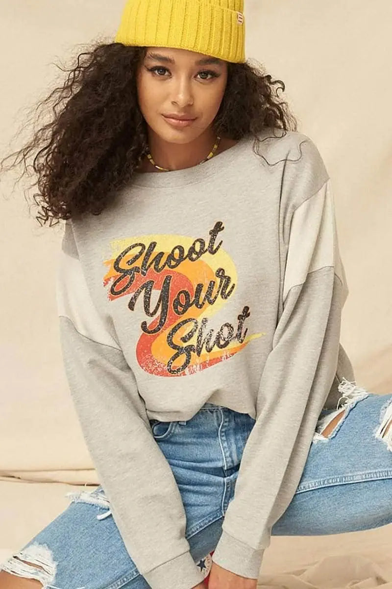 Shoot Your Shot Mineral Washed French Terry Graphic Sweatshirt Blue Zone Planet