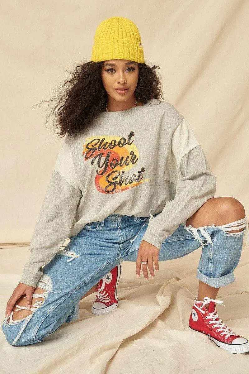 Shoot Your Shot Mineral Washed French Terry Graphic Sweatshirt Blue Zone Planet