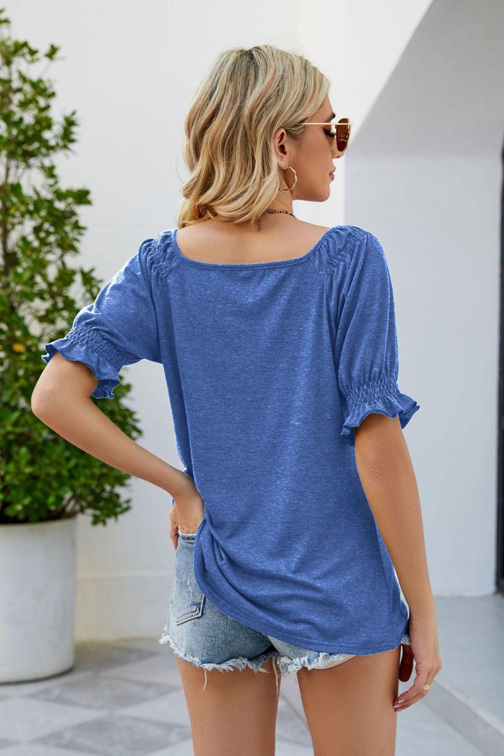 Short Flounce Sleeve Top BLUE ZONE PLANET