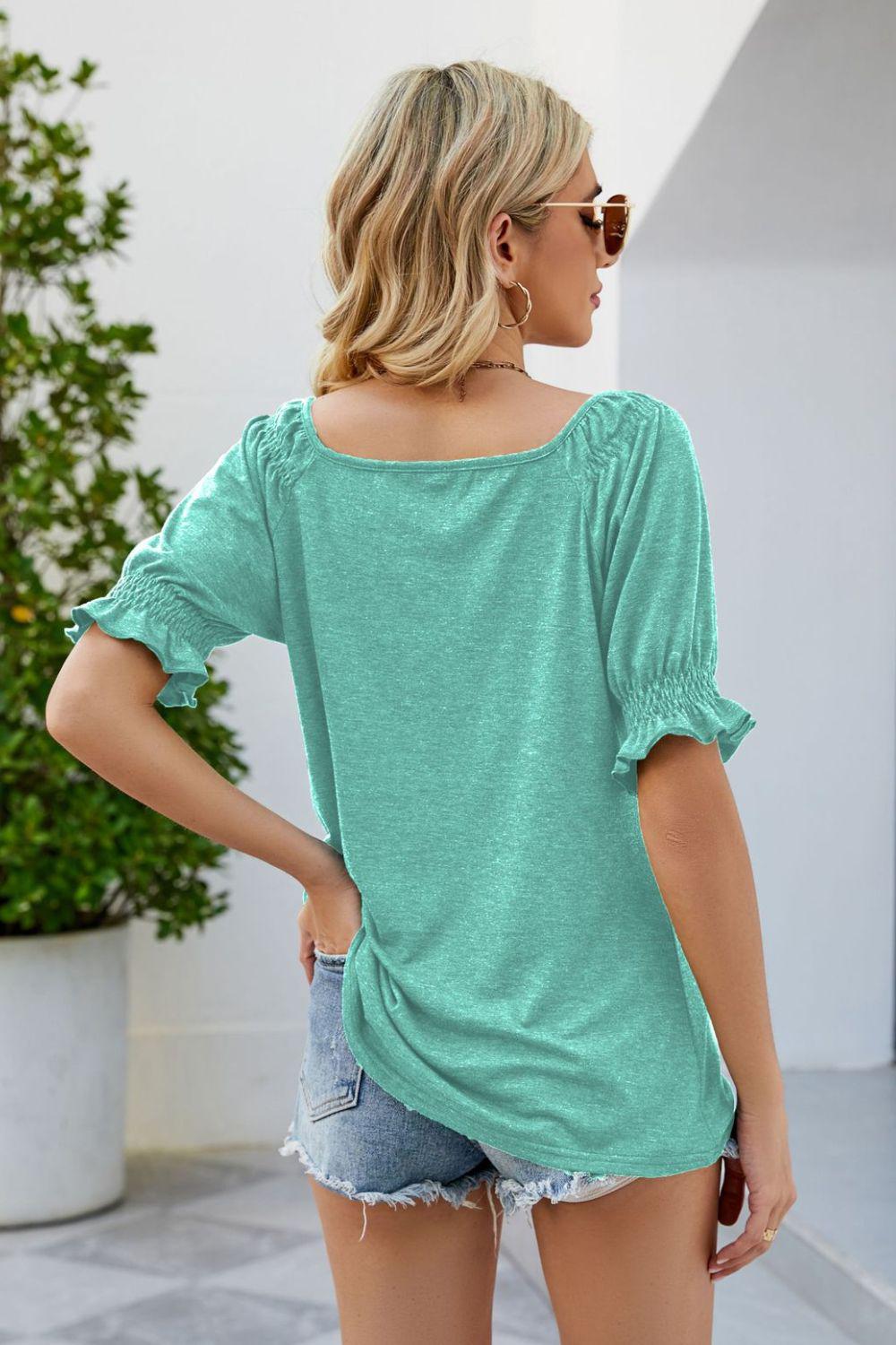 Short Flounce Sleeve Top BLUE ZONE PLANET