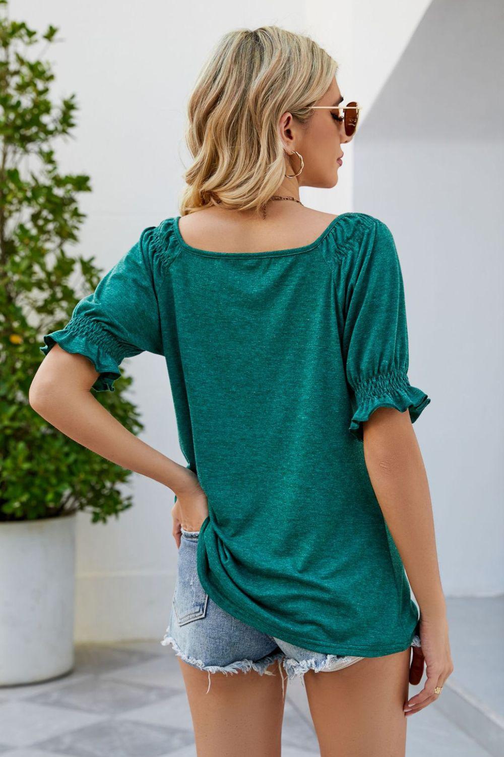 Short Flounce Sleeve Top BLUE ZONE PLANET